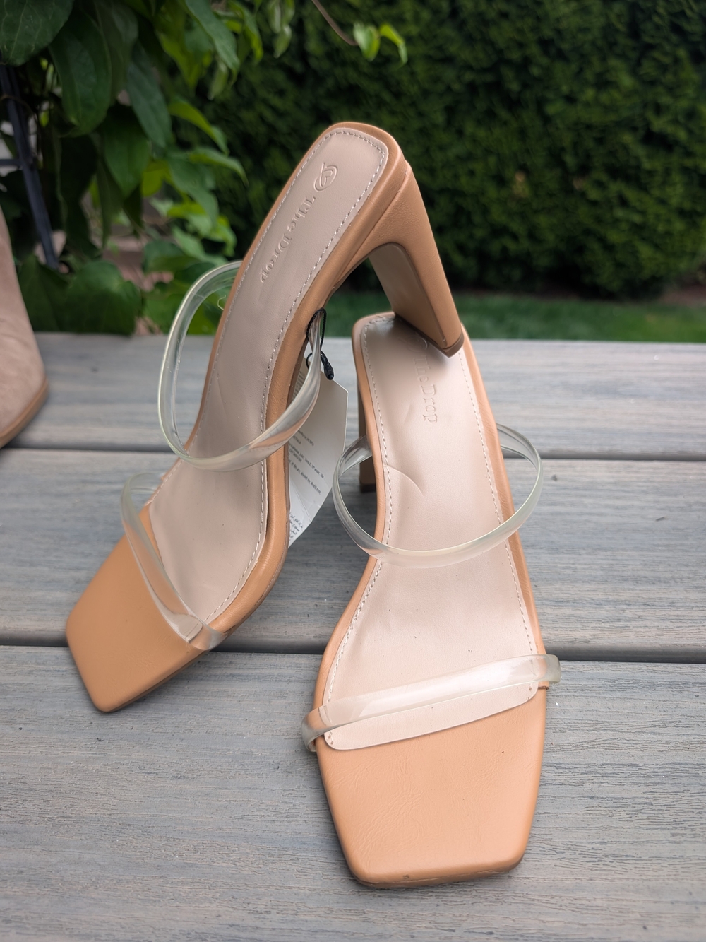 Clear-Strap Tan Block Heels for Women